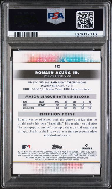 2024 Topps Inception #102 Ronald Acuna Jr. PSA 10