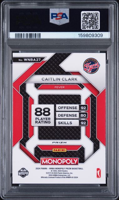 2024 Panini Prizm Monopoly WNBA Insert Silver Prizm #27 Caitlin Clark PSA 10 (Rookie)