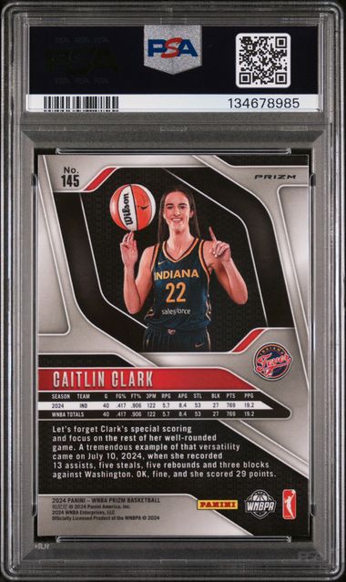 2024 Panini Prizm WNBA Ice #145 Caitlin Clark PSA 8 (Rookie)