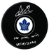 Dennis Hildeby Autographed Toronto Maple Leafs 1st Win Inscribed Puck (COJO Sports)