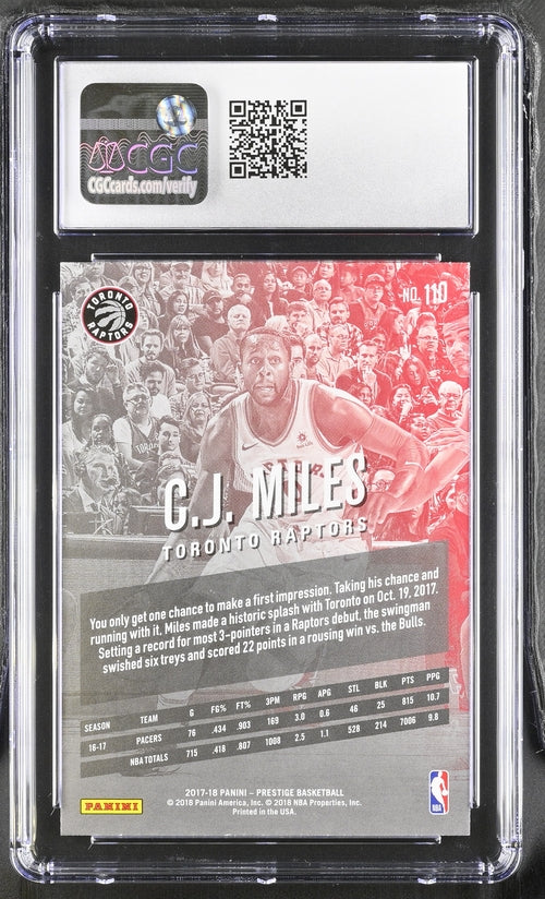 2017-18 Panini Prestige #110 C.J. Miles - Drake in Background CGC 10