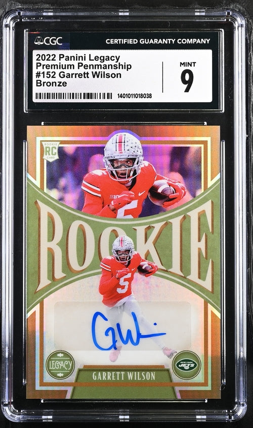 2022 Panini Legacy Premium Penmanship Bronze #152 Garrett Wilson #30/49 CGC 9 (Auto 9) (Rookie)