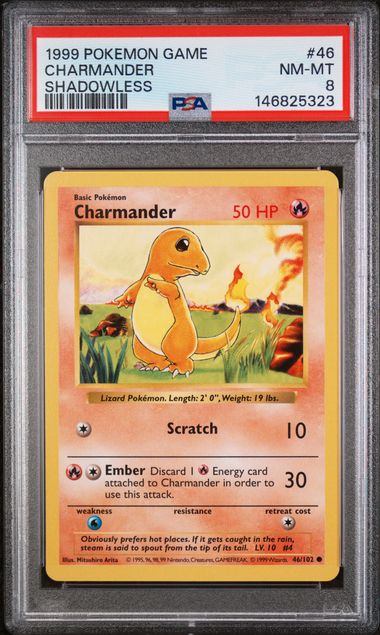 1999 Pokemon Base Set Unlimited Shadowless #46 Charmander PSA 8