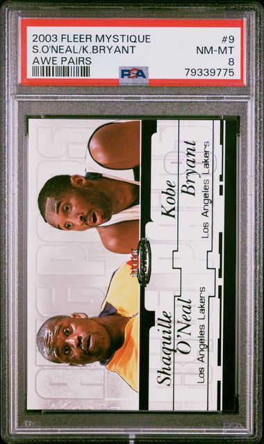 2003-04 Fleer Mystique Awe Pairs #9 Shaquille O'Neal/Kobe Bryant #295/500 PSA 8