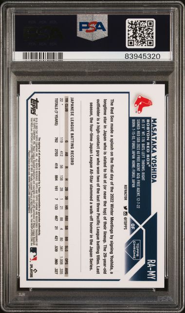 2023 Topps Chrome Rookie Autograph Refractor #RAMY Masataka Yoshida #319/499 PSA 9 (Rookie)
