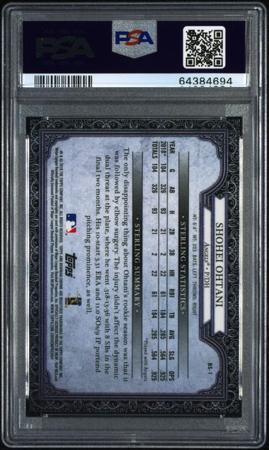 2019 Bowman Sterling Continuity Atomic Refractor #BS-1 Shohei Ohtani #056/150 PSA 10