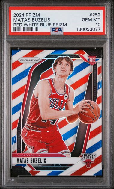 2024-25 Panini Prizm Red White Blue Prizm #252 Matas Buzelis PSA 10 (Rookie)