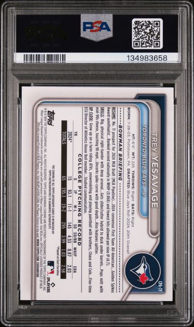 2024 Bowman Draft Chrome Prospect Autograph Green Refractor #CPATY Trey Yesavage #80/99 PSA 10