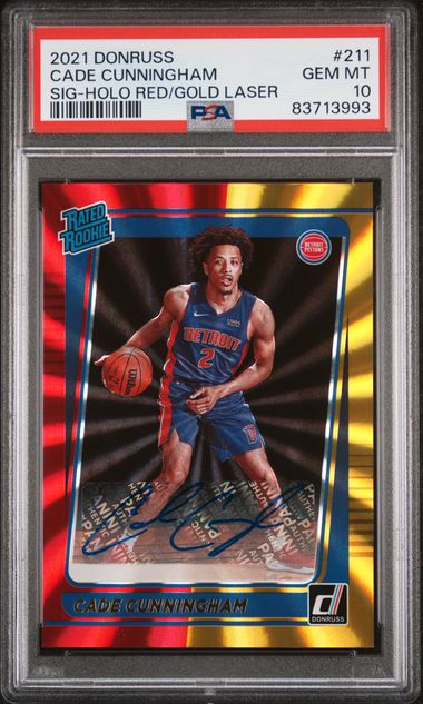2021-22 Donruss Signatures Red/Gold Laser #211 Cade Cunningham PSA 10 (Rookie)