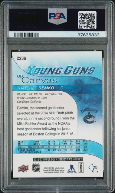 2016-17 Upper Deck Canvas #C236 Thatcher Demko PSA 10 (Rookie)