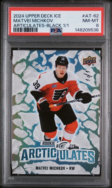 2024-25 Upper Deck Ice Articulates Black #AT-62 Matvei Michkov #1/1 PSA 8 (Rookie)