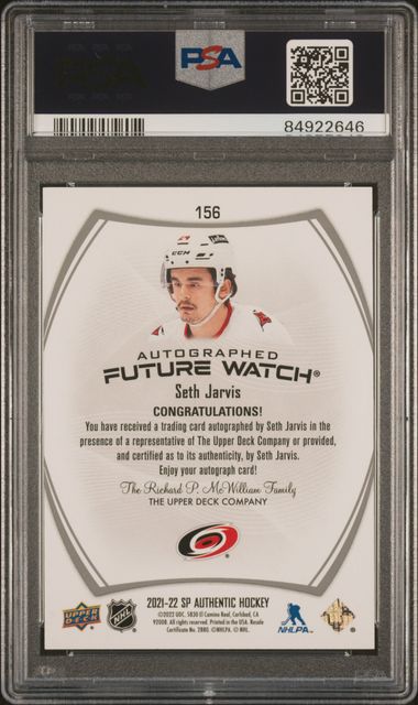 2021-22 SP Authentic #156 Seth Jarvis #220/999 PSA 10 (Rookie) | Eastridge Sports Cards