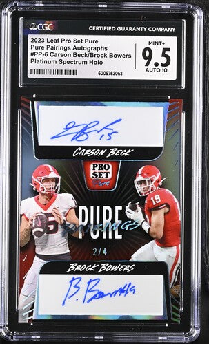 2023 Leaf Pro Set Pure Pure Pairings Autographs Platinum Spectrum Holo #PP-6 Carson Beck/Brock Bowers #2/4 CGC 9.5