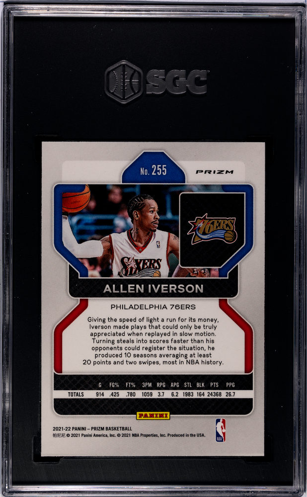 2021-22 Panini Prizm Orange Ice #255 Allen Iverson SGC 10
