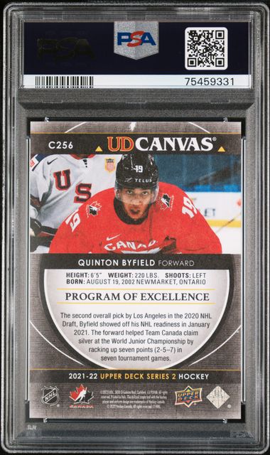 2021-22 Upper Deck UD Canvas Black #C256 Quinton Byfield PSA 9 (Rookie)