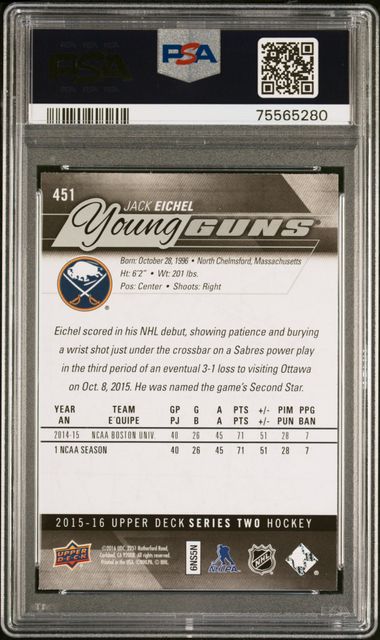 2015-16 Upper Deck #451 Jack Eichel PSA 9 (Rookie) | Eastridge Sports Cards