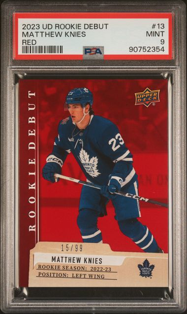 2023-24 UD Rookie Debut Red #13 Matthew Knies #15/99 PSA 9 (Rookie)