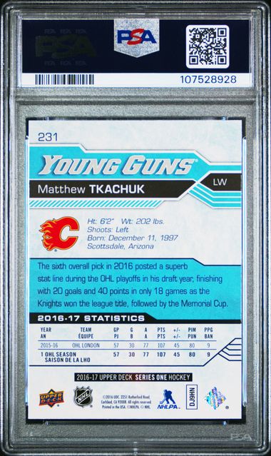 2016-17 Upper Deck #231 Matthew Tkachuk PSA 9 (Rookie) | Eastridge Sports Cards