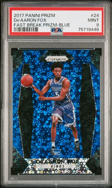 2017-18 Panini Prizm Fast Break Blue Prizm #24 De'Aaron Fox #0974/175 PSA 9 (Rookie)
