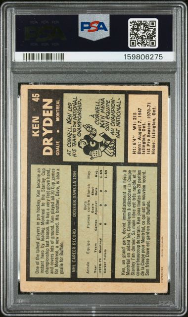 1971-72 O-Pee-Chee #45 Ken Dryden PSA 1 (Rookie)
