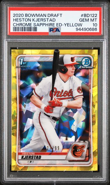 2020 Bowman Chrome Draft Sapphire Edition Yellow Refractor #BD122 Heston Kjerstad #27/99 PSA 10