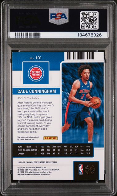 2021-22 Panini Contenders 75th Anniversary Autograph #101 Cade Cunningham PSA 9 (Rookie)