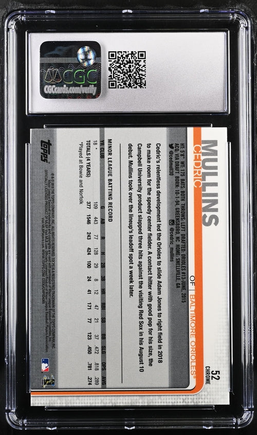 2019 Topps Chrome #52 Cedric Mullins CGC 9 (Rookie)