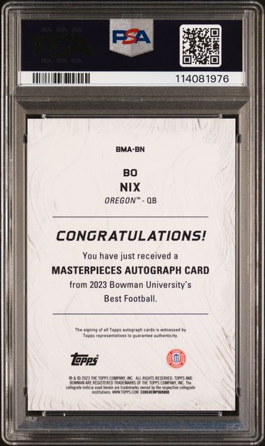 2023 Bowman U Best Masterpieces Auto #BMABN Bo Nix #39/75 PSA 9 (Auto 10)