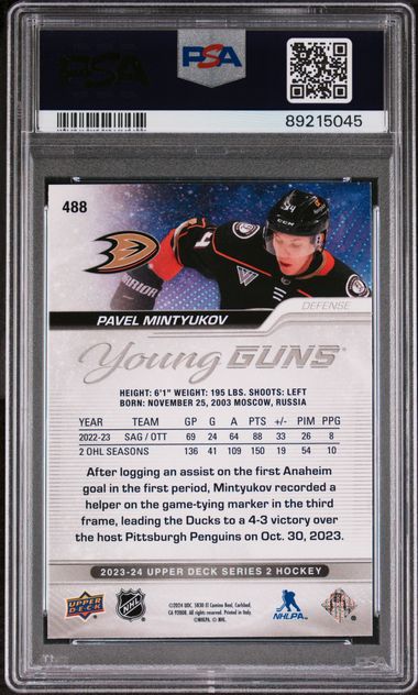 2023-24 Upper Deck #488 Pavel Mintyukov PSA 10 (Rookie)