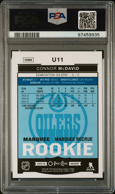 2015-16 O-Pee-Chee Update Rainbow Foil #U11 Connor McDavid PSA 9 (Rookie)