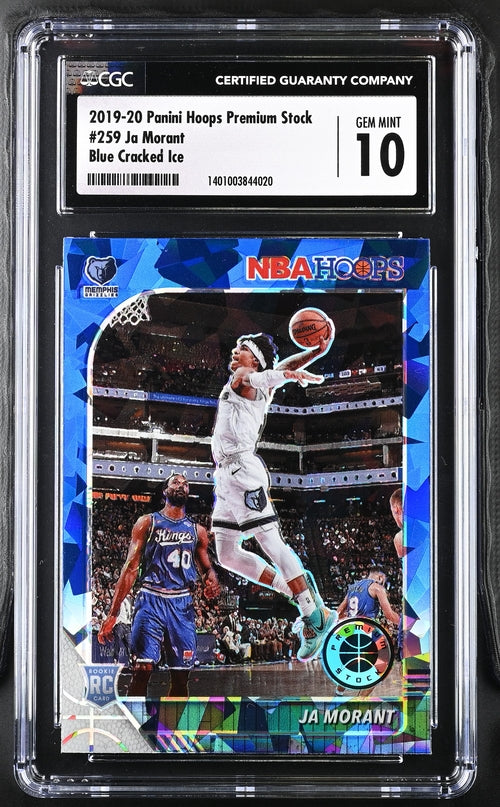 2019-20 Panini Hoops Premium Stock Blue Cracked Ice #259 Ja Morant CGC 10 (Rookie)