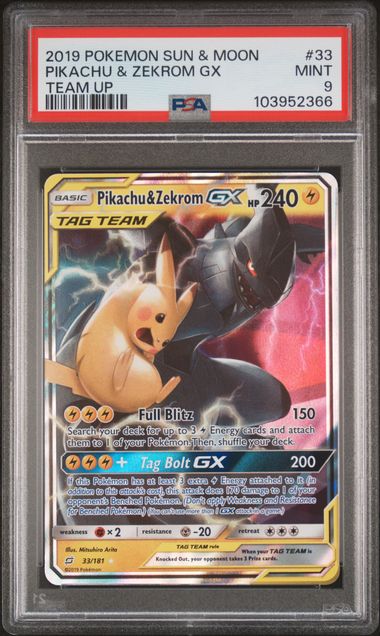 2019 Pokemon Team Up #33 Pikachu & Zekrom GX PSA 9