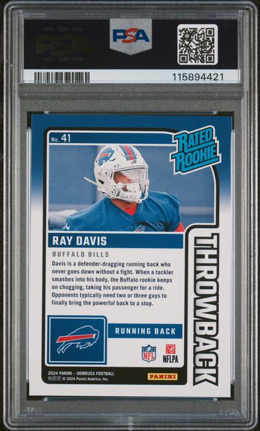 2024 Donruss Rated Rookies Throwback #41 Ray Davis PSA 8 (Rookie)