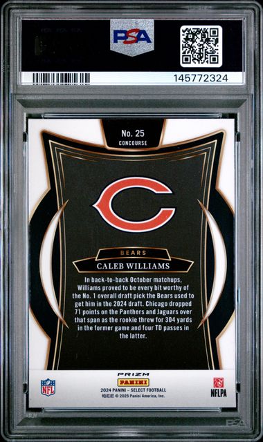 2024 Panini Select Black & Red Shock #25 Caleb Williams PSA 10 (Rookie)