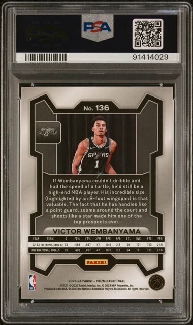2023-24 Panini Prizm #136 Victor Wembanyama PSA 10 (Rookie)