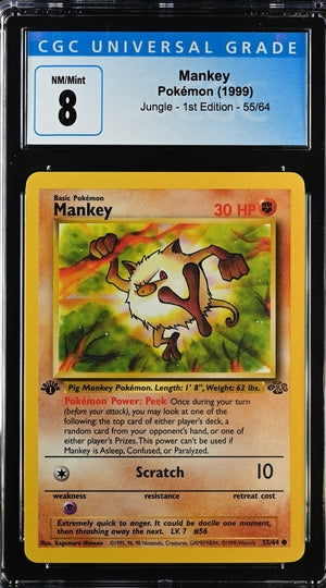 1999 Pokemon Jungle 1st Edition #55 Mankey CGC 8