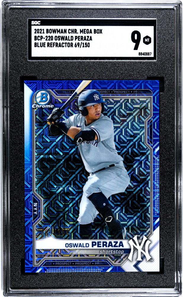 2021 Bowman Chrome Mega Box Blue Refractor #BCP-220 Oswald Peraza #069/150 SGC 9