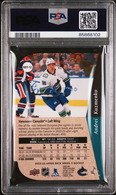 2022-23 Upper Deck '94-'95 Rookie Die-Cuts #RDT12 Andrei Kuzmenko PSA 10 (Rookie)