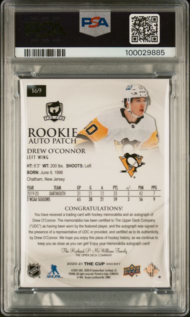 2020-21 Upper Deck The Cup #169 Drew O'Connor #232/249 PSA 9 (Rookie)