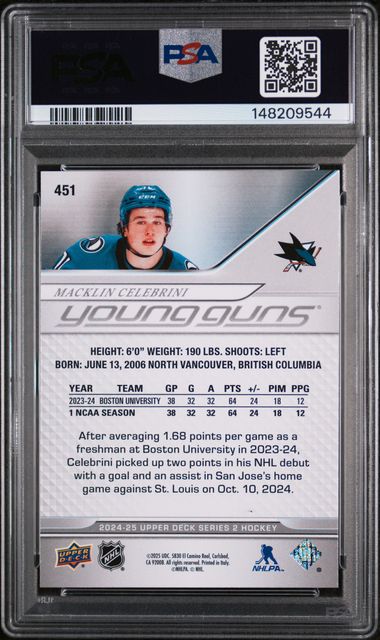 2024-25 Upper Deck #451 Macklin Celebrini PSA 9 (Rookie)
