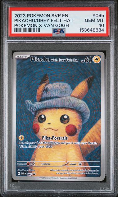 2023 Pokemon Van Gogh #085 Pikachu Grey Felt Hat - Promo PSA 10