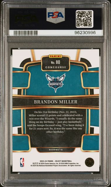 2023-24 Panini Select Blue #80 Brandon Miller PSA 10 (Rookie)