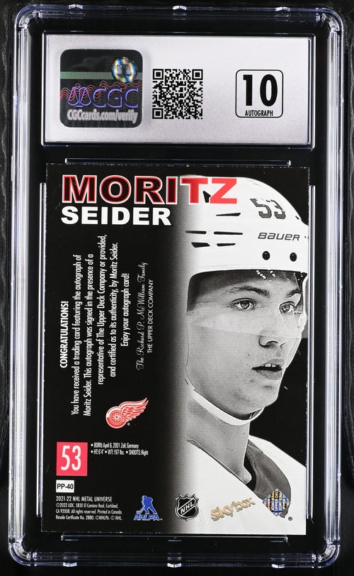 2021-22 Metal Universe Skybox Premium Prospects '98-99 Retro Autographs #PP40 Moritz Seider CGC 8.5 (Auto 10) (Rookie) | Eastridge Sports Cards