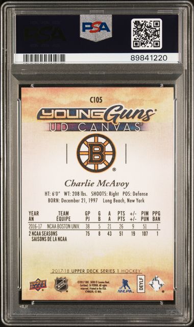 2017-18 Upper Deck Canvas #C105 Charlie McAvoy PSA 10 (Rookie) | Eastridge Sports Cards