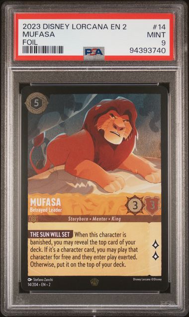 2023 Disney Lorcana Rise of the Floodborn #14 Mufasa - Betrayed Leader (Foil) PSA 9