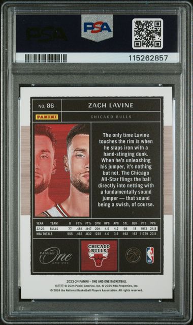 2023-24 Panini One and One Green #86 Zach LaVine #3/5 PSA 10