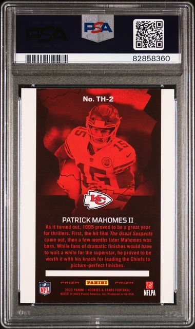 2022 Panini Rookies & Stars Thrillers Red Plaid #TH2 Patrick Mahomes II PSA 10