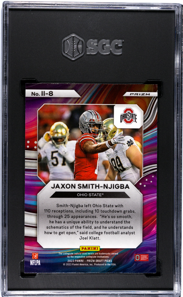 2023 Panini Prizm Draft Picks Instant Impact Gold Ice Prizm #II-8 Jaxon Smith-Njigba SGC 10