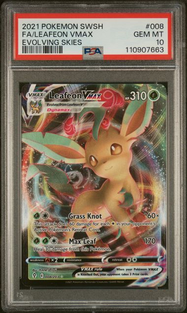 2021 Pokemon Evolving Skies #008 Leafeon VMax - Full Art PSA 10