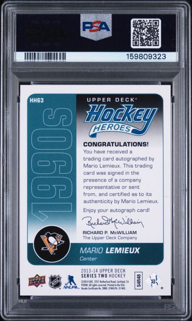 2013-14 Upper Deck Hockey Heroes Autograph #HH63 Mario Lemieux #15/15 PSA 9